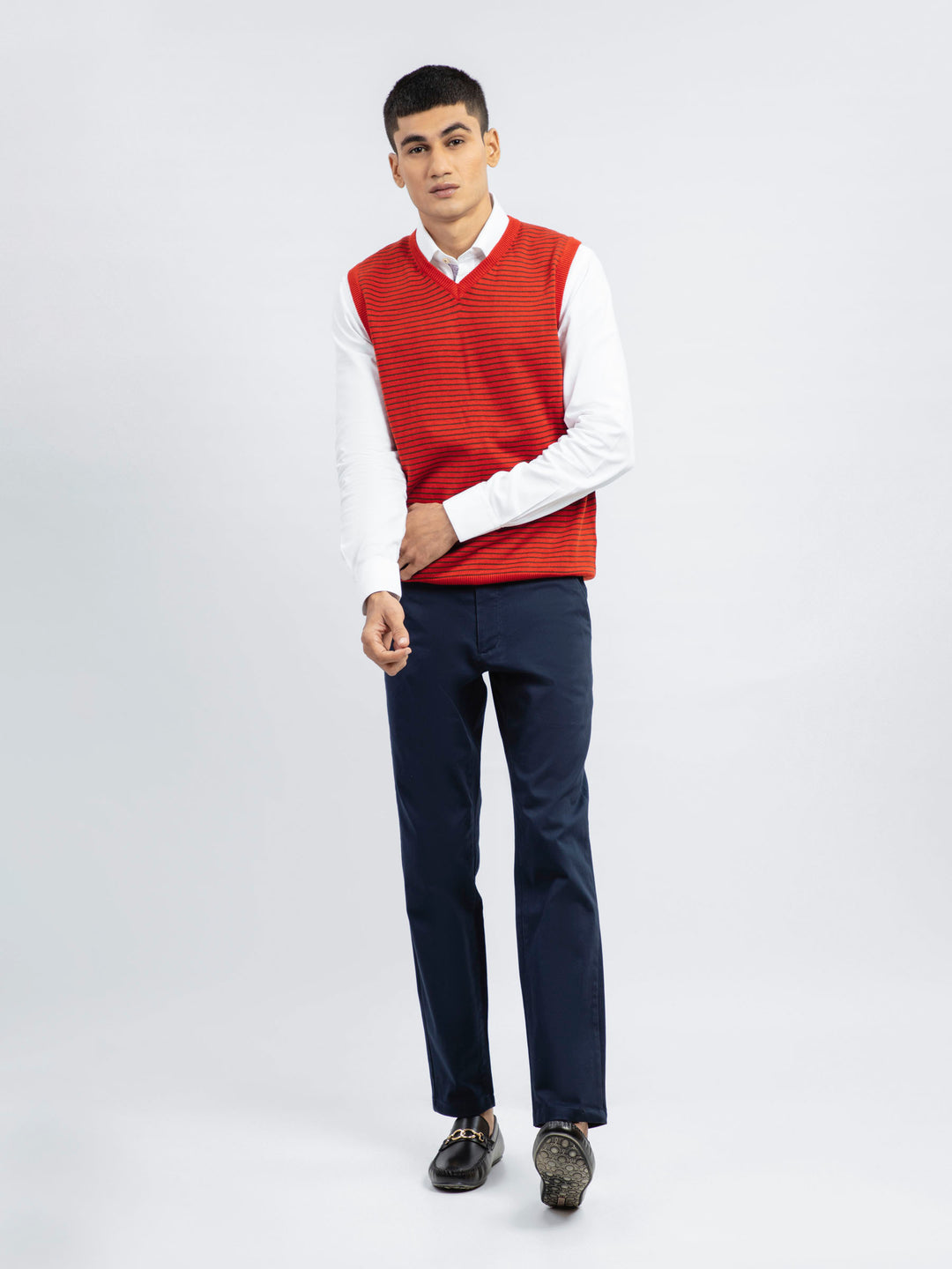 Red Striped Wool Blended Sleeveless Sweater Brumano Pakistan