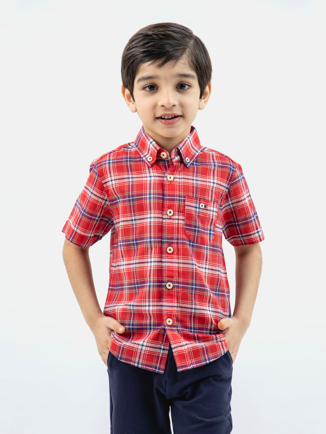 Red Tartan Plaid Half Sleeve Casual Checkered Shirt