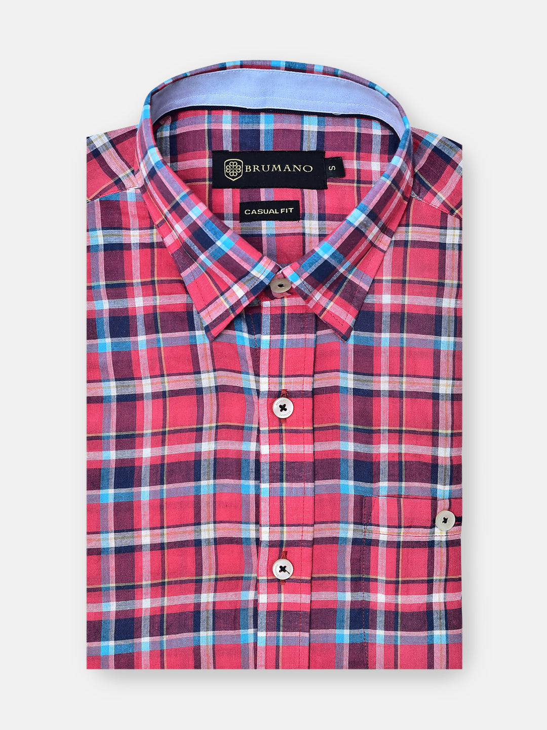 Red tartan plaid light weight seersucked shirt brumano pakistan