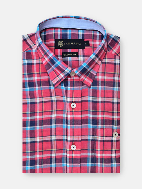 Red Tartan Plaid Light Weight Seersucked Shirt Brumano Pakistan