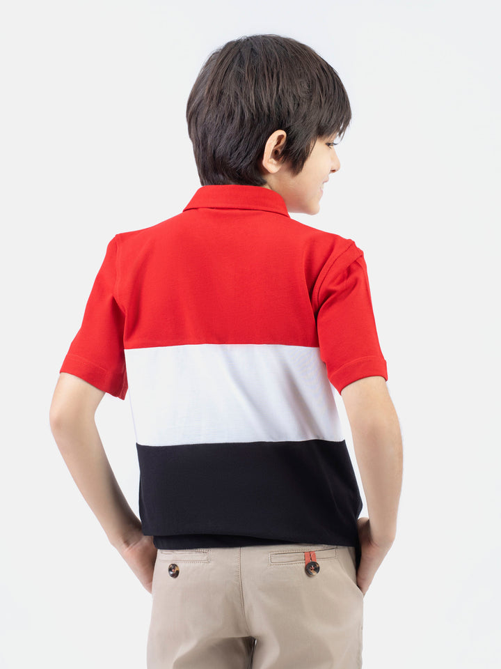 Red & Black Three Tone Casual Pique Polo