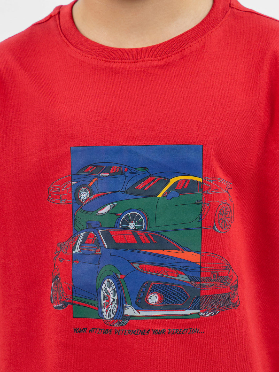 Red 'Sports Cars' Printed Casual T-Shirt Brumano Pakistan