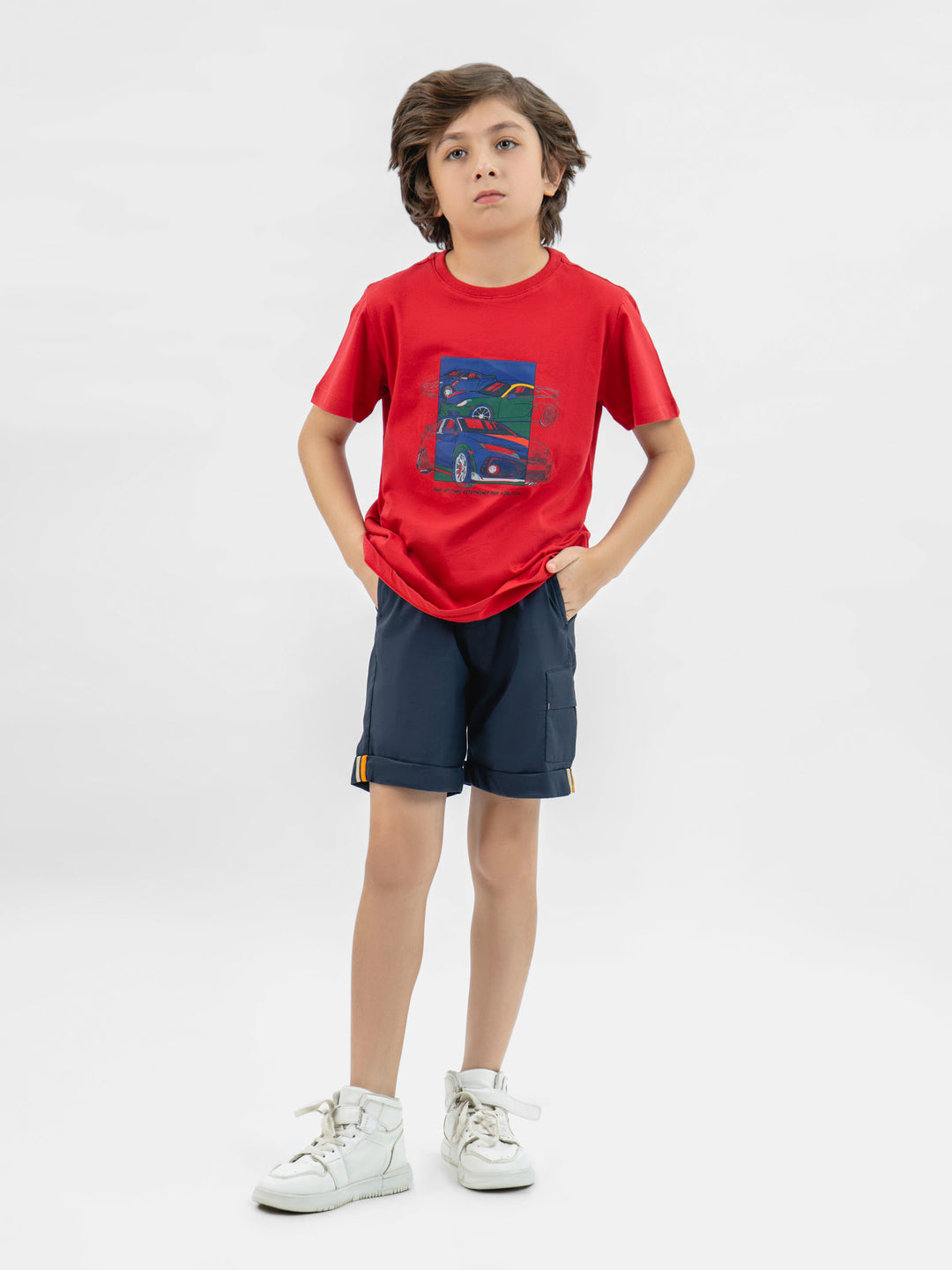 Red 'Sports Cars' Printed Casual T-Shirt Brumano Pakistan