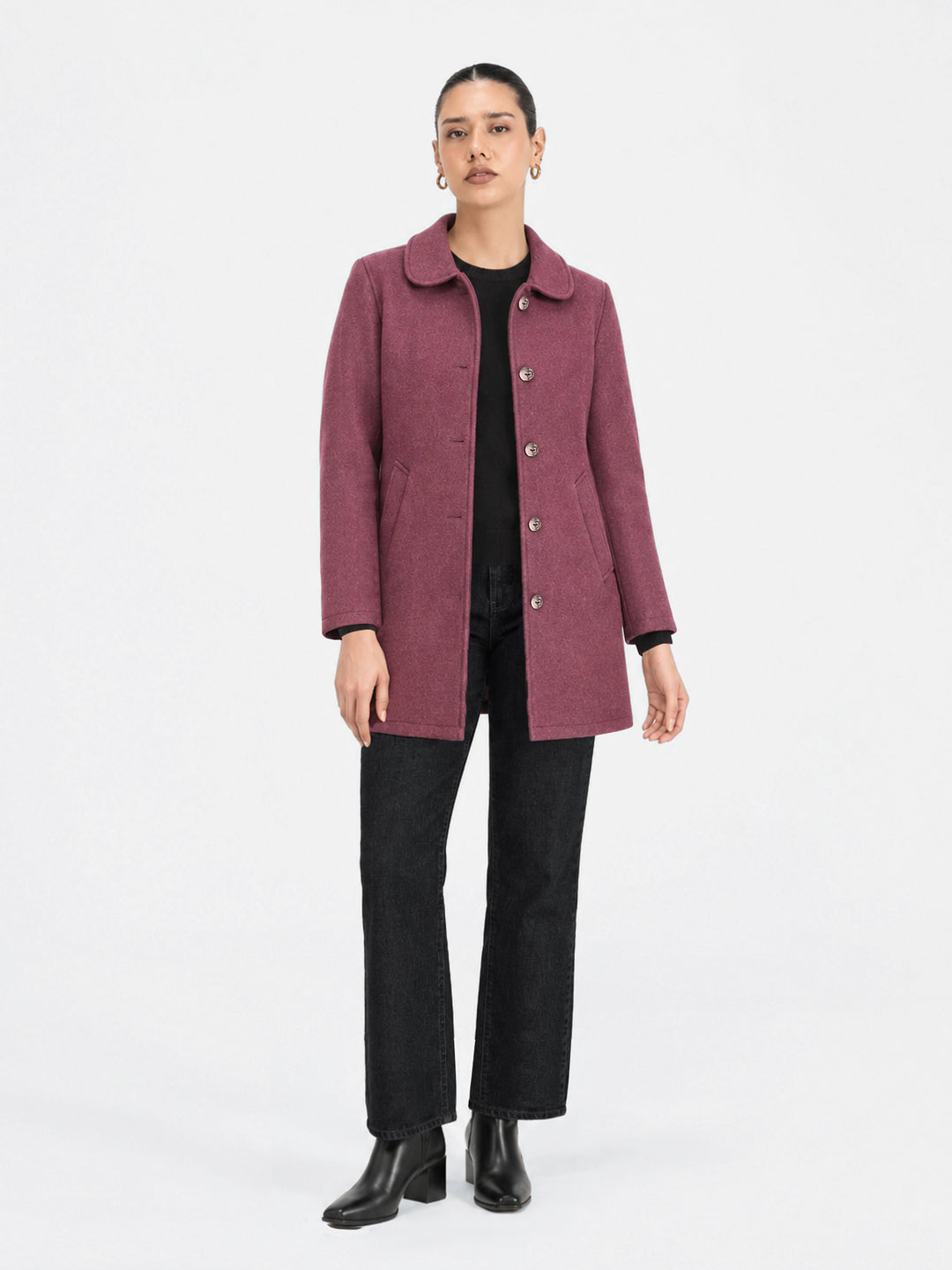 Rose Pink Wool Blended Long Coat - Women