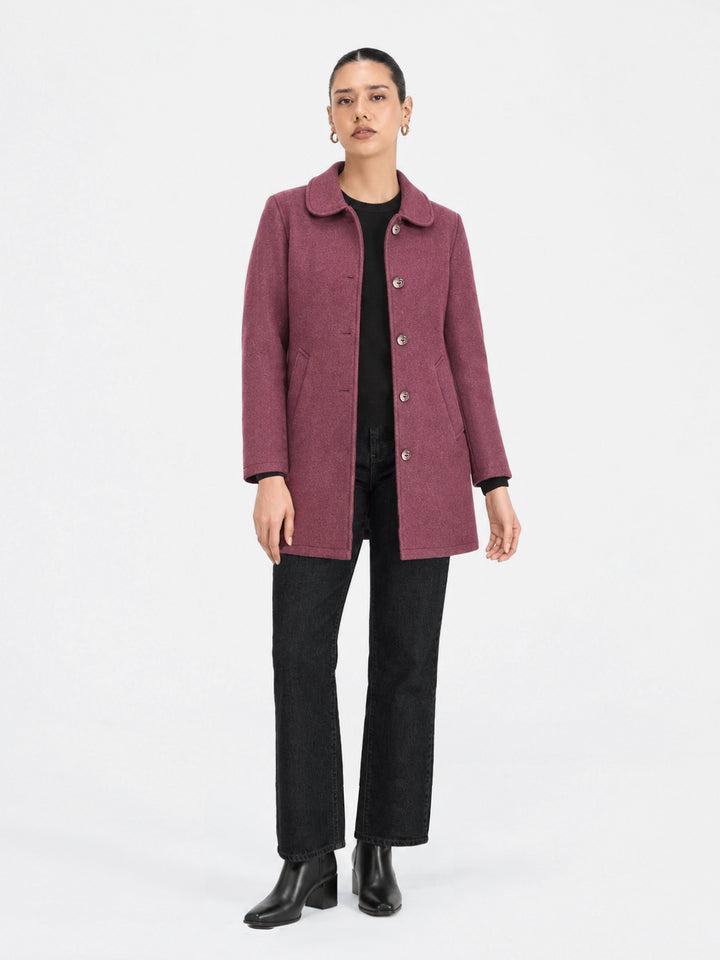 Rose Pink Wool Blended Long Coat - Women