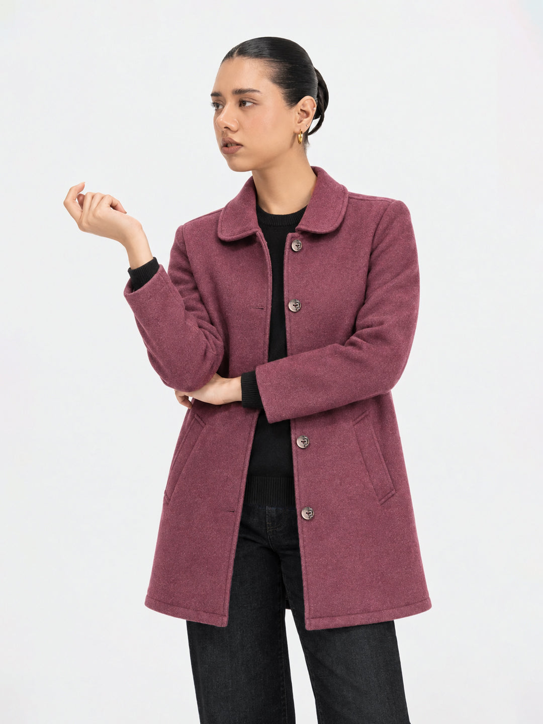 Rose Pink Wool Blended Long Coat - Women