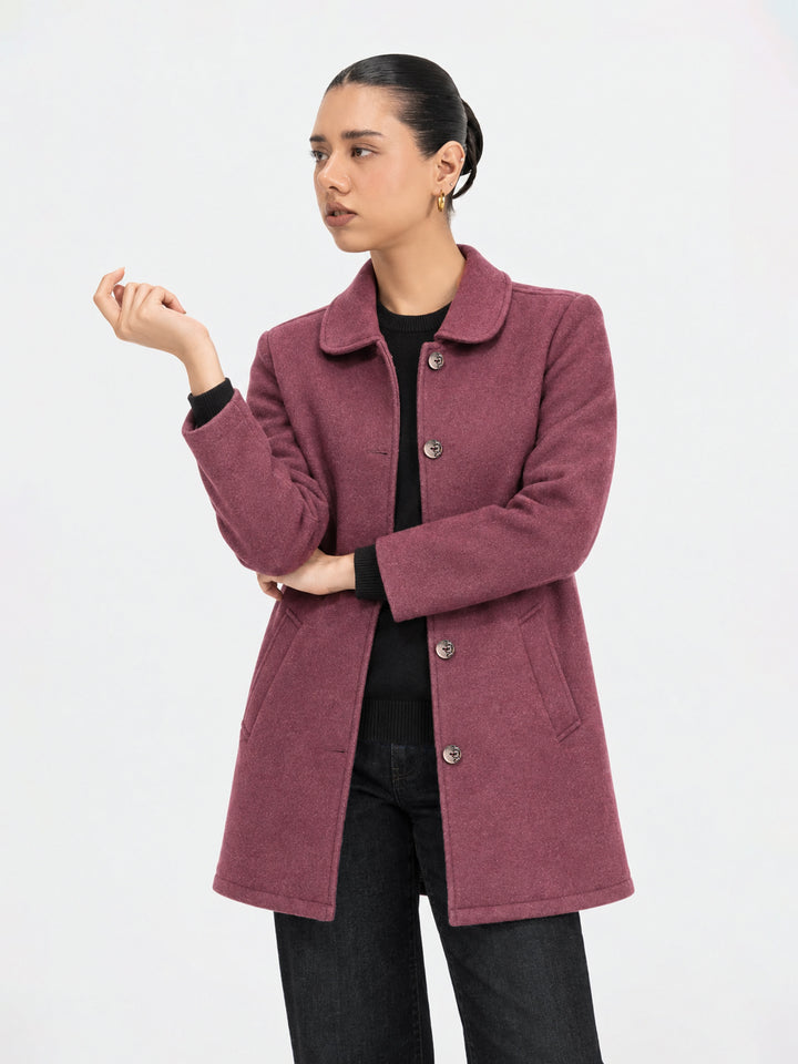 Rose Pink Wool Blended Long Coat - Women