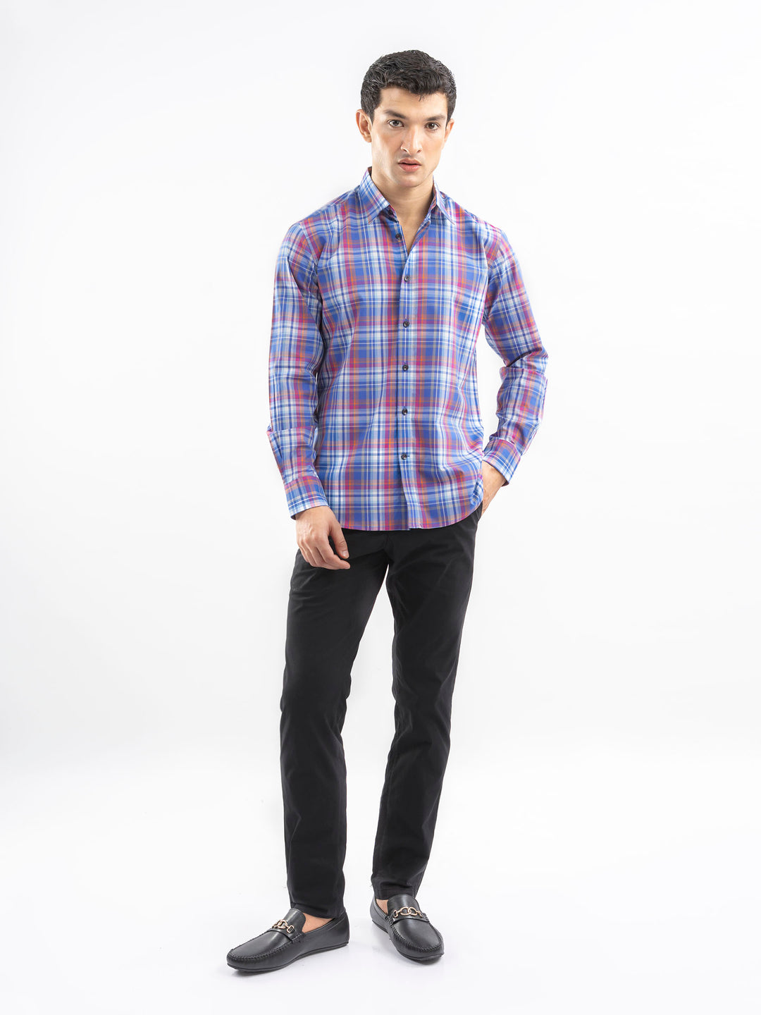 Royal Blue Checkered Tartan Plaid Shirt