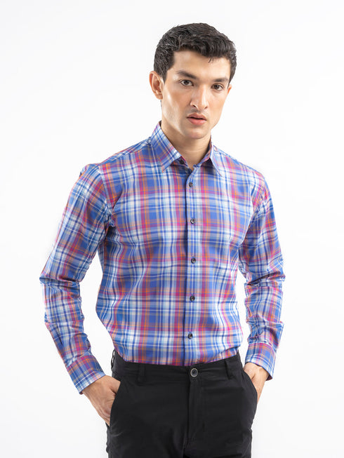 Royal Blue Checkered Tartan Plaid Shirt