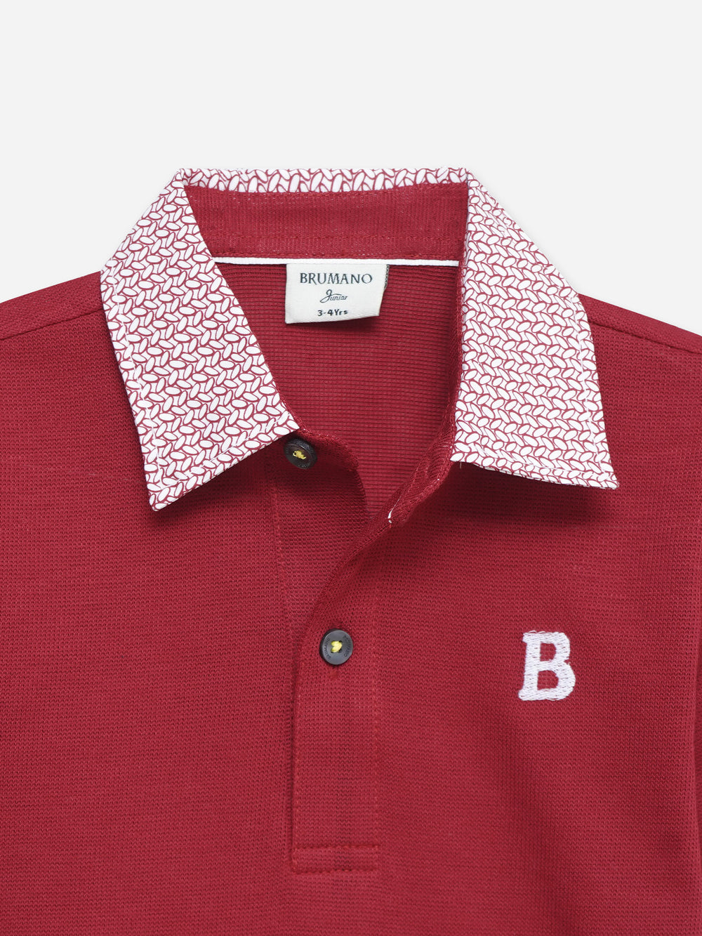 Red Structured Polo With Contrasting Printed Collar - Junior