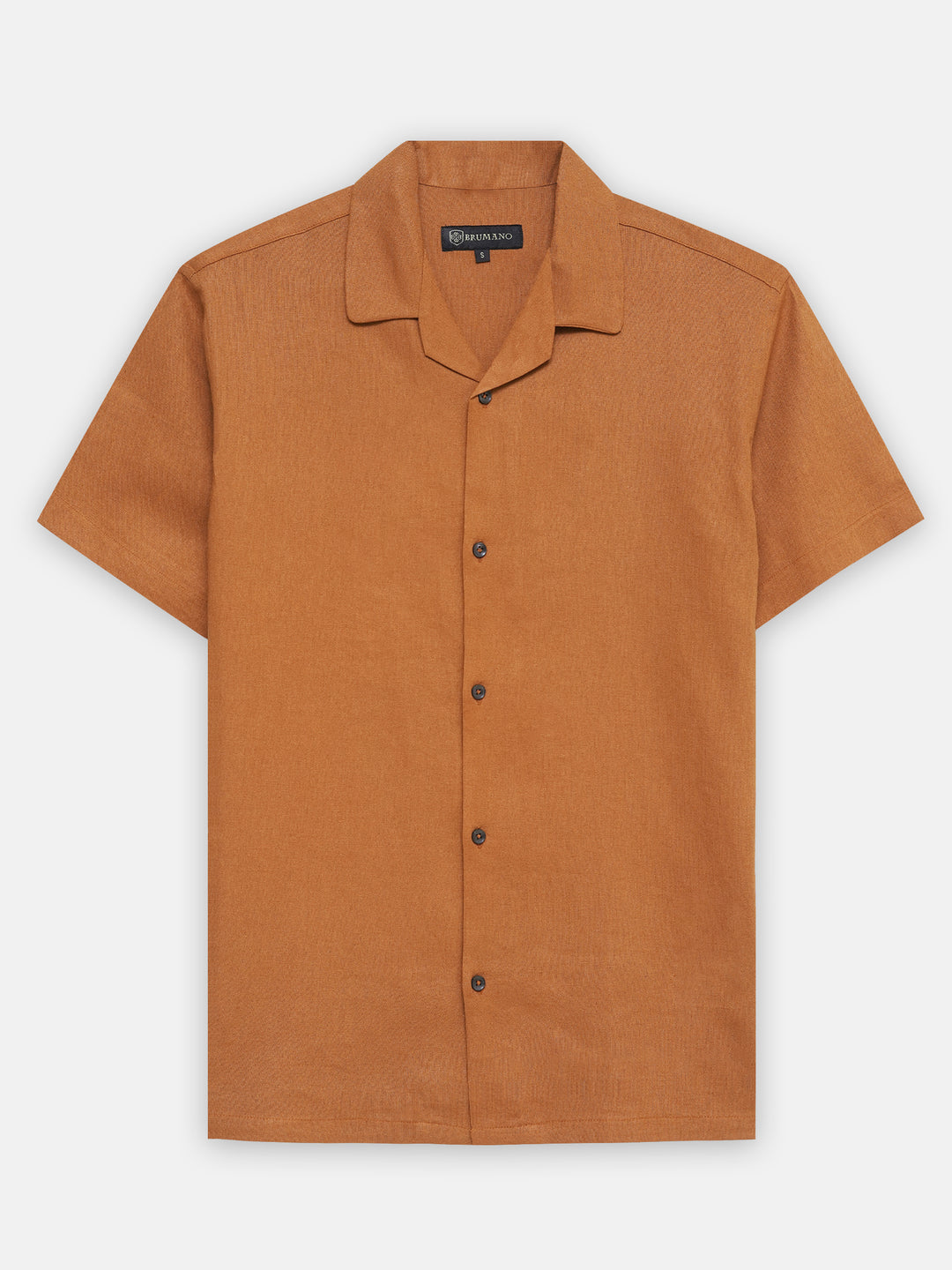 Rusty orange linen half sleeve cuban collar shirt