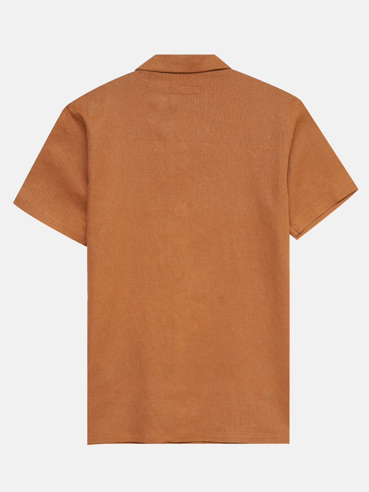 Rusty Orange Linen Half Sleeve Cuban Collar Shirt