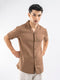 Rusty Brown Linen Blended Half Sleeve Cuban Collar Shirt