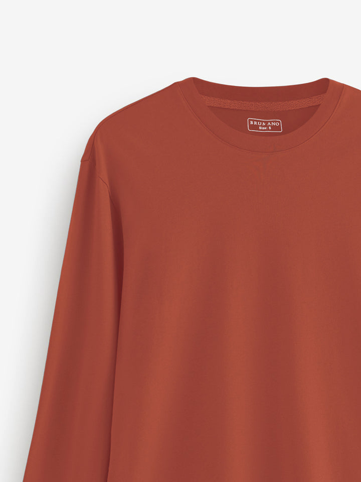 Rusty Orange Long Sleeve Crew Neck T-Shirt