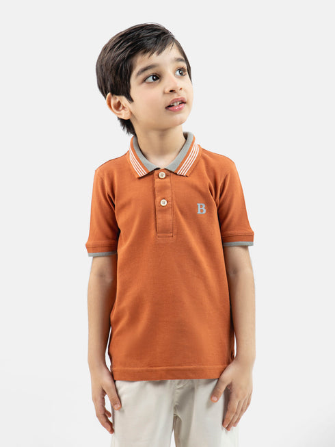 Rusty Orange Polo With Blue Collar Brumano Pakistan