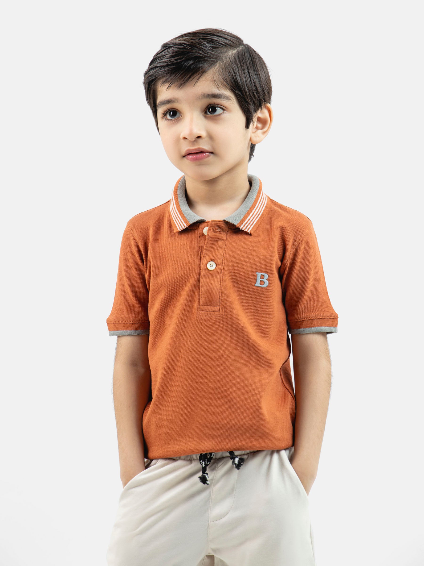 Rusty Orange Polo With Blue Collar – Brumano