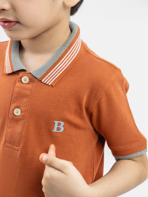 Rusty Orange Polo With Blue Collar Brumano Pakistan