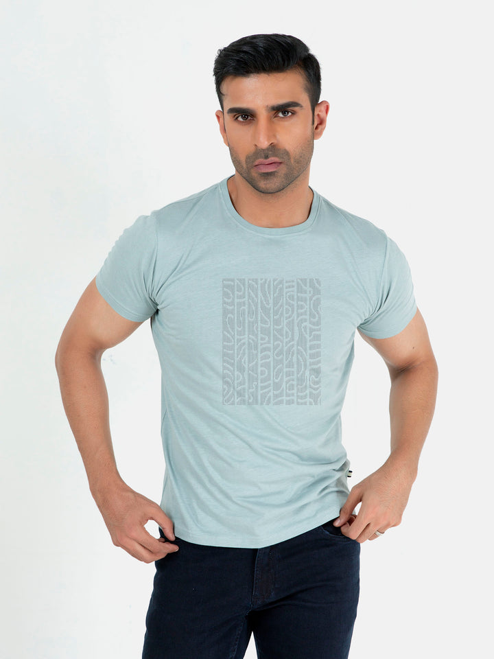 Sage Green Abstract Graphic Printed T-Shirt Brumano Pakistan