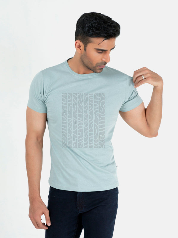 Sage Green Abstract Graphic Printed T-Shirt Brumano Pakistan