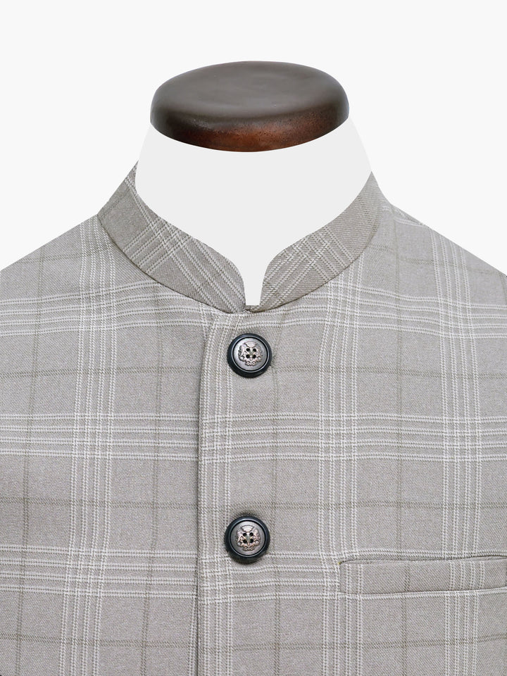 Sand Brown Checkered Formal Waistcoat