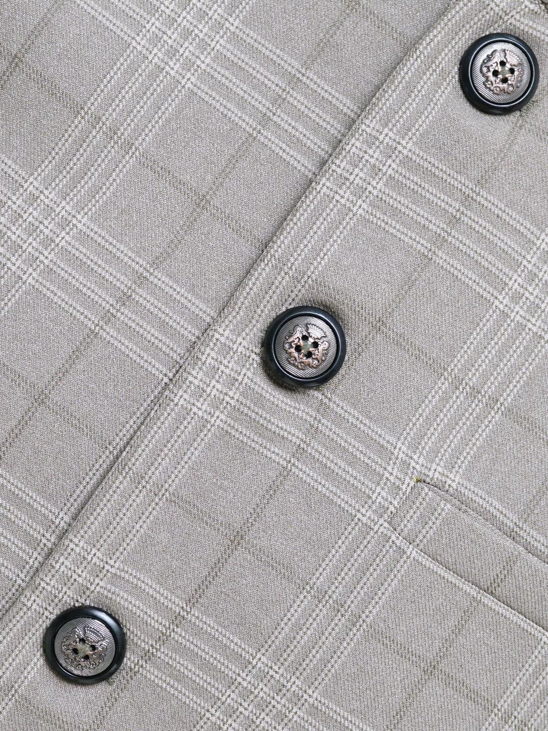 Sand Brown Checkered Formal Waistcoat