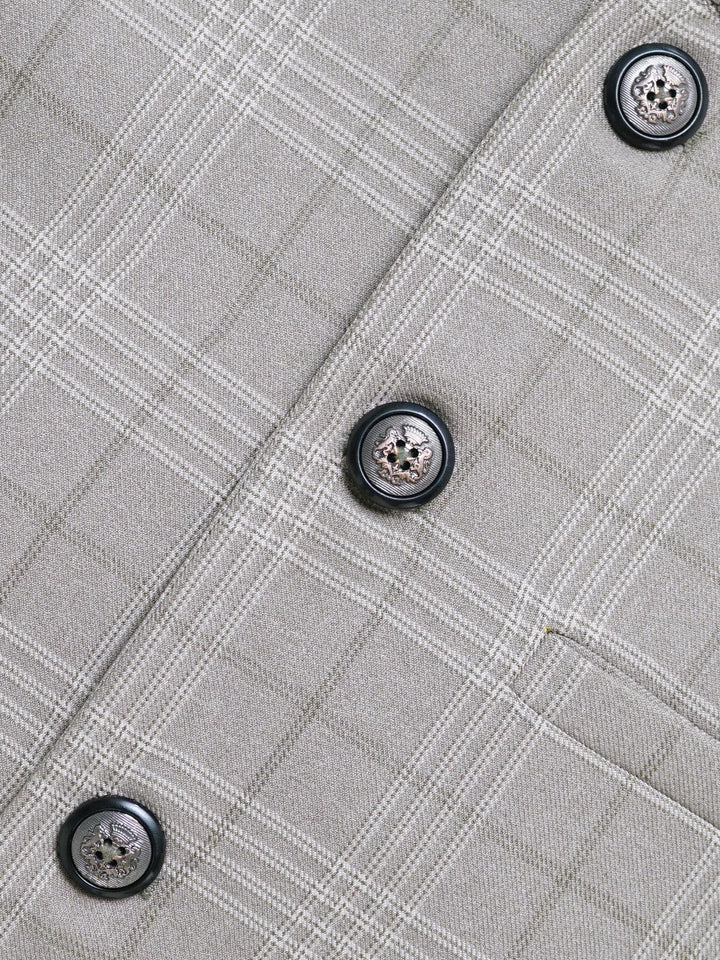 Sand Brown Checkered Formal Waistcoat
