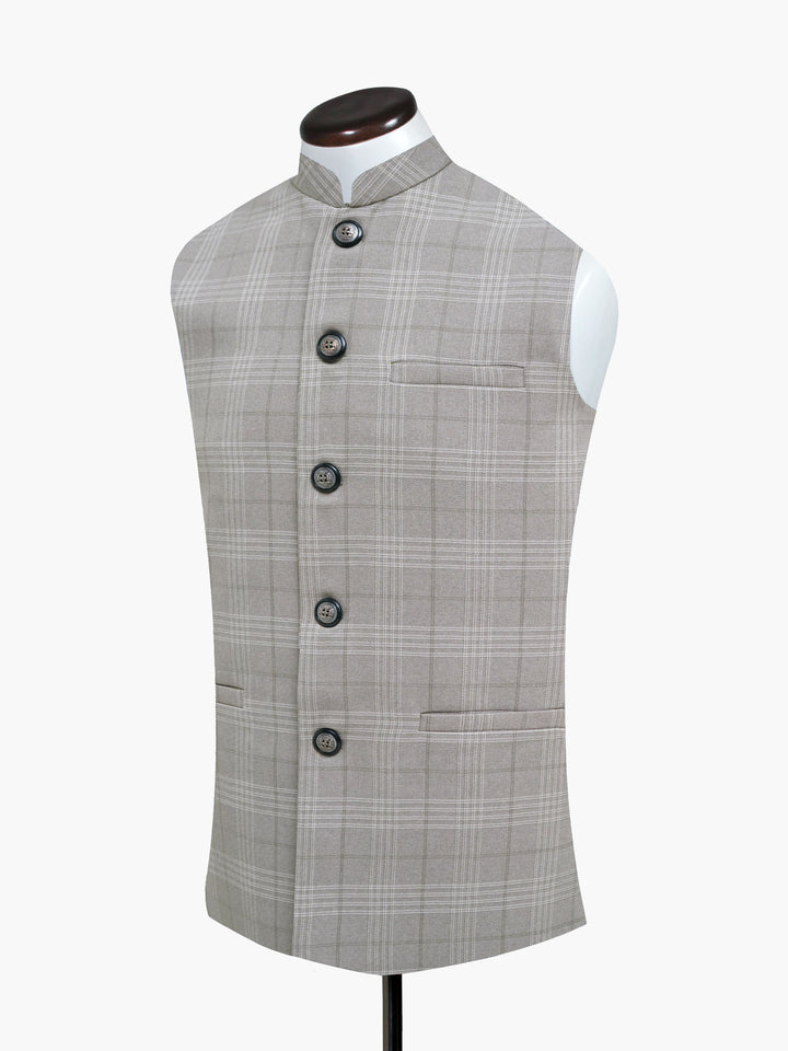 Sand Brown Checkered Formal Waistcoat