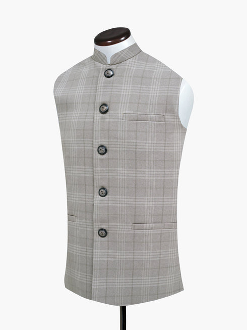 Sand Brown Checkered Formal Waistcoat