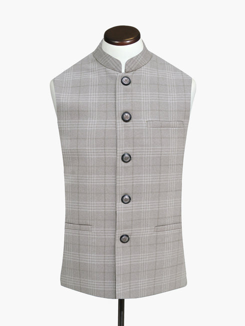 Sand Brown Checkered Formal Waistcoat