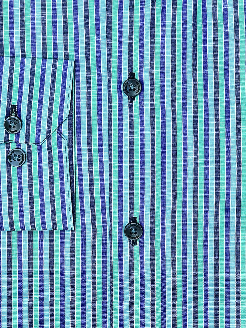Sea Green Striped Linen Blended Formal Shirt