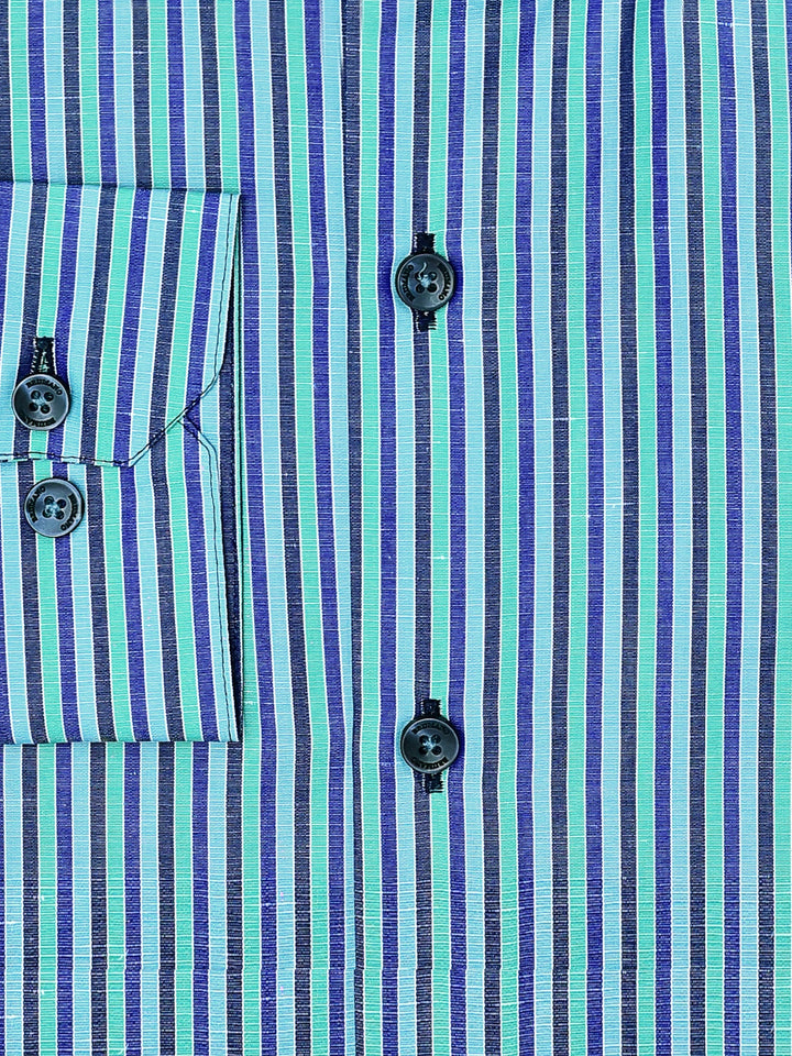Sea Green Striped Linen Blended Formal Shirt Brumano Pakistan