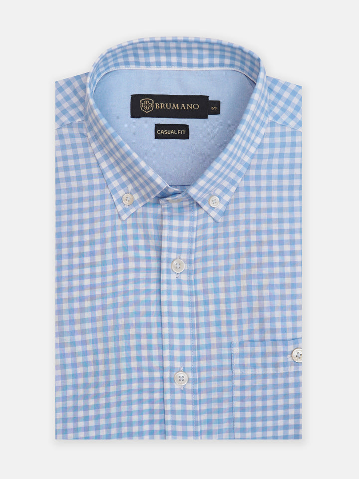 Sky Blue Bold Gingham Checkered Shirt