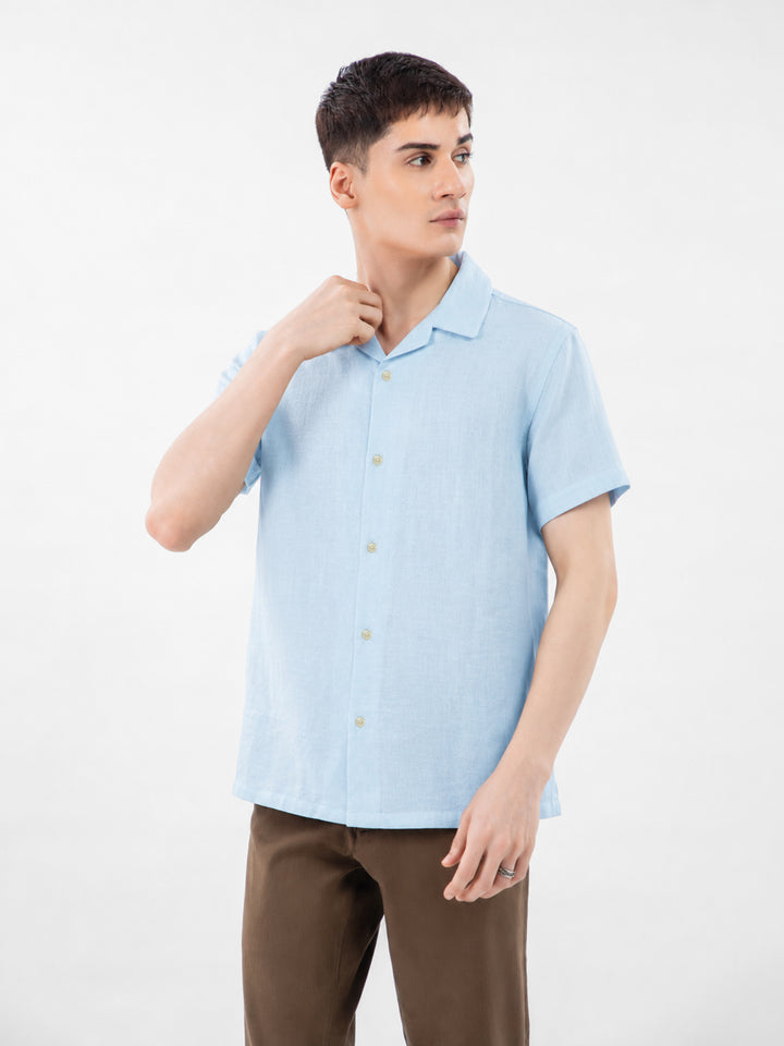 Sky Blue Linen Half Sleeve Cuban Collar Shirt
