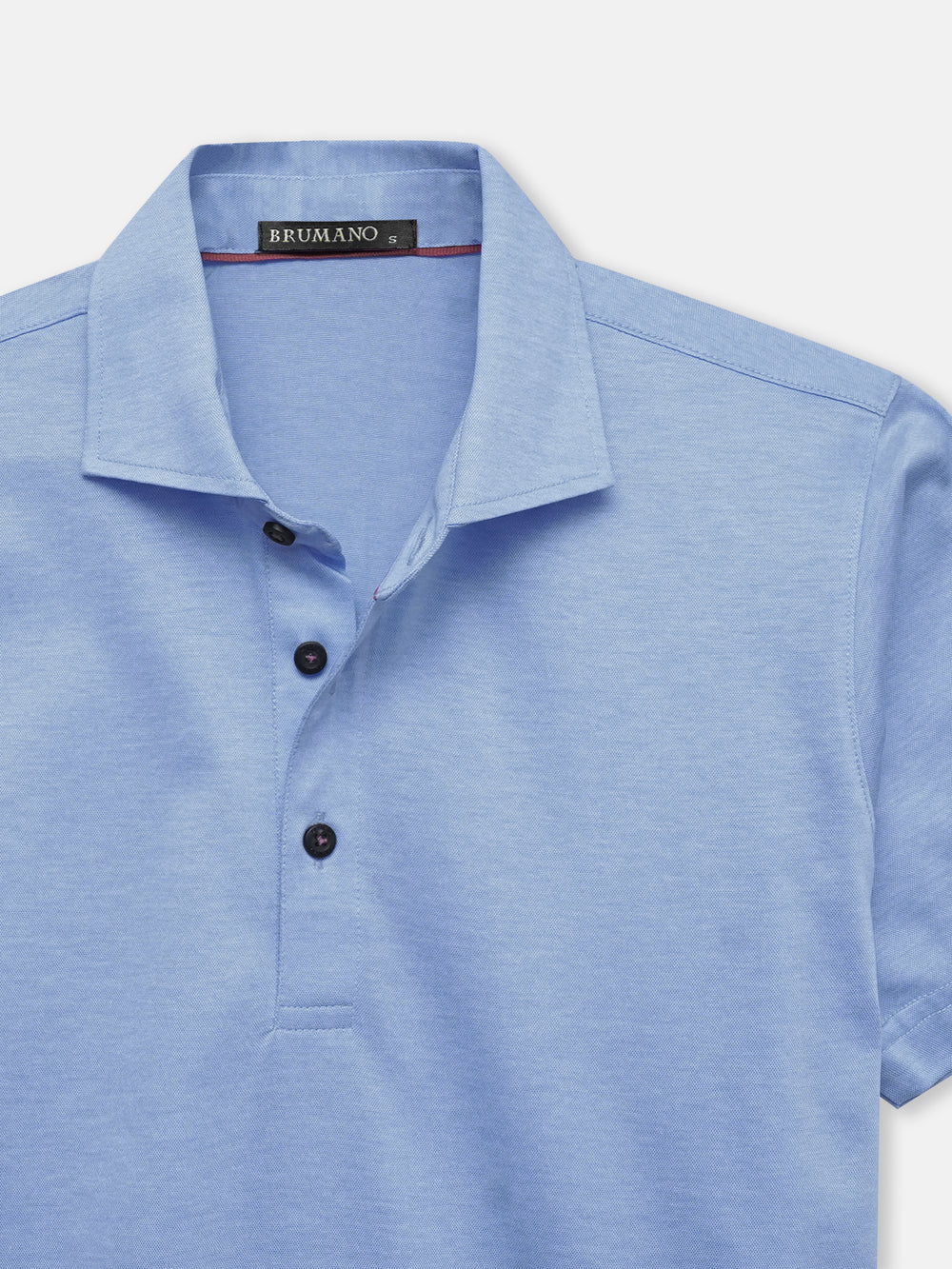 Close image of sky blue mercerized polo with cutaway collar