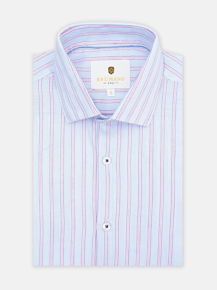 Sky Blue & Pink Striped Formal Shirt - Luxe
