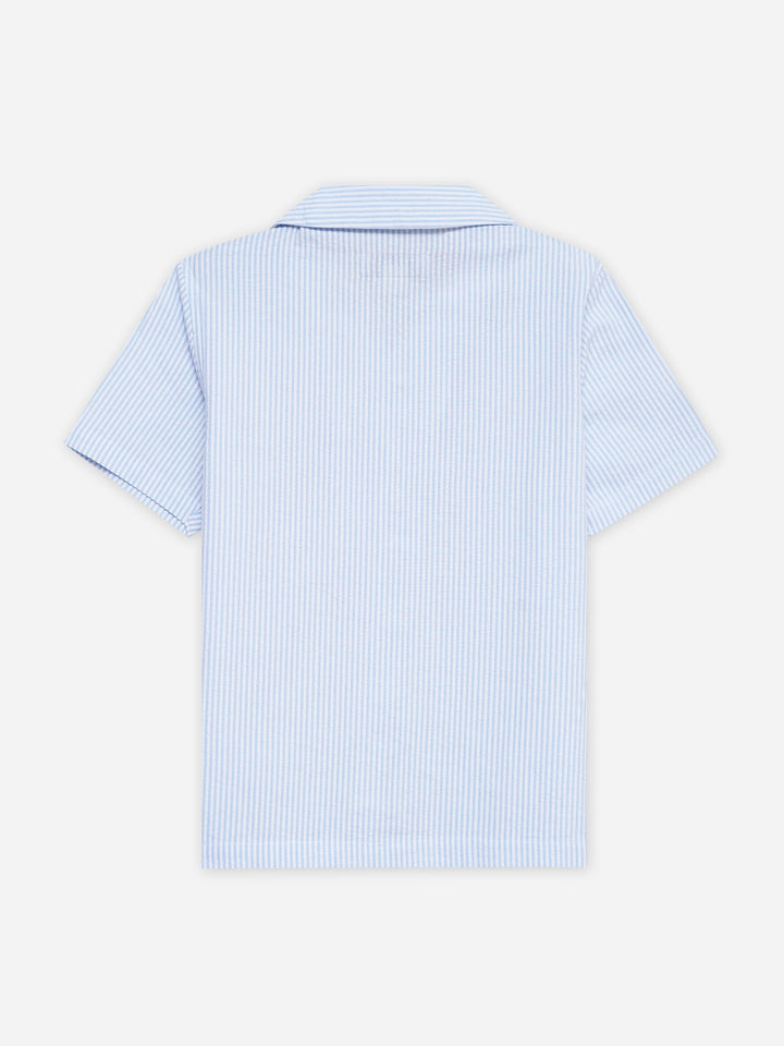 Sky Blue Seersucked Casual Cuban Collar Shirt - Junior