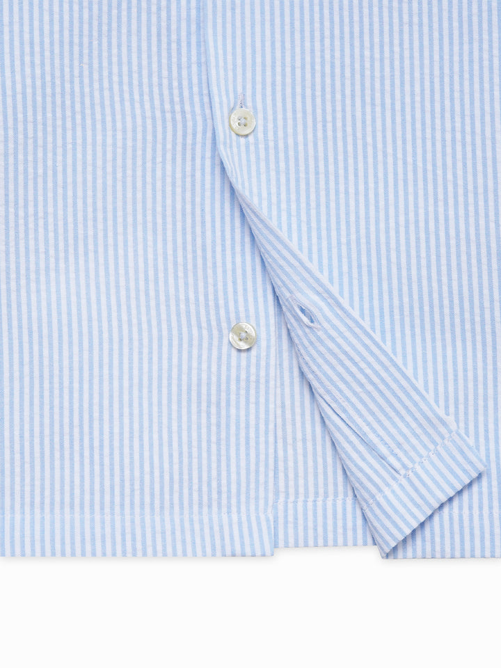 Sky Blue Seersucked Casual Cuban Collar Shirt - Junior