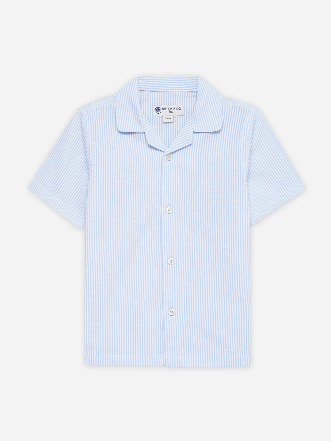 Sky Blue Seersucked Casual Cuban Collar Shirt - Junior