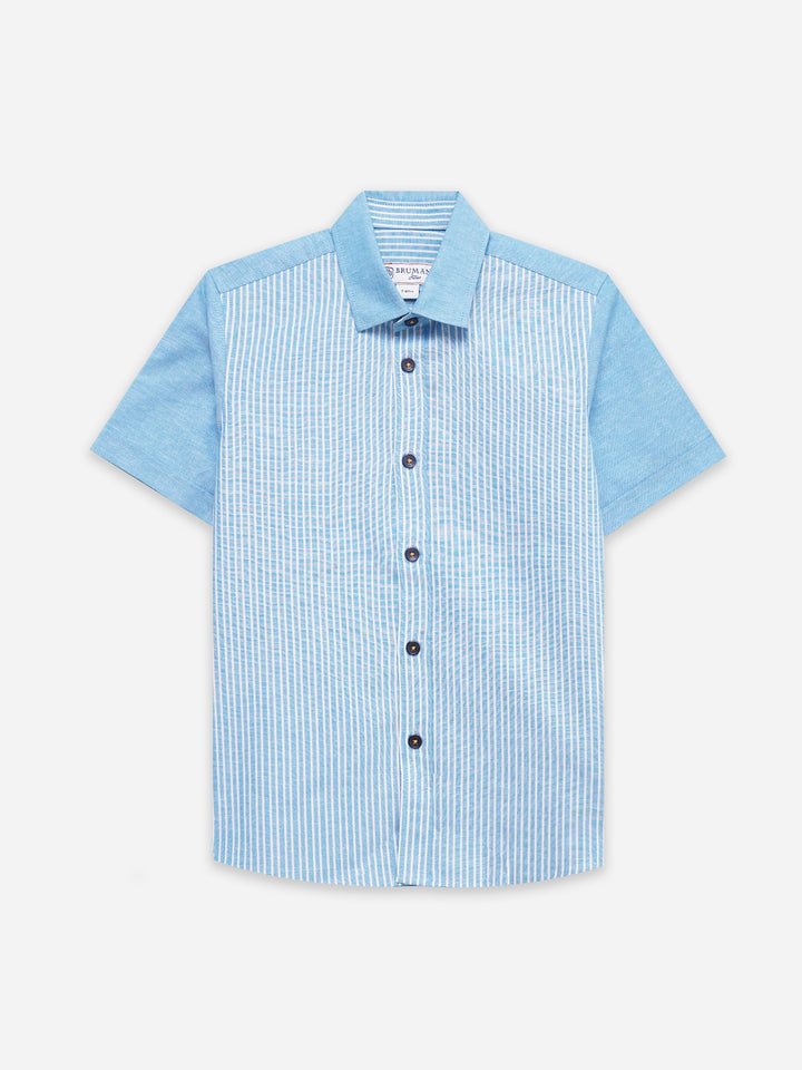 Sky Blue Striped Half Sleeve Casual Shirt - Junior