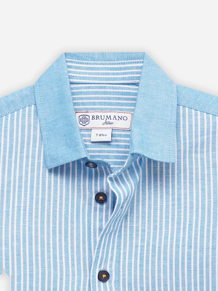 Sky Blue Striped Half Sleeve Casual Shirt - Junior
