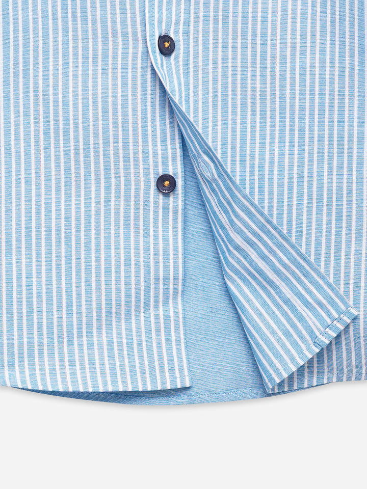 Sky Blue Striped Half Sleeve Casual Shirt - Junior