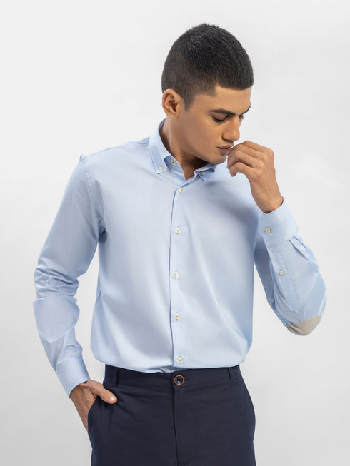 Sky Blue Button Down Shirt With Beige Elbow Patch Brumano Pakistan