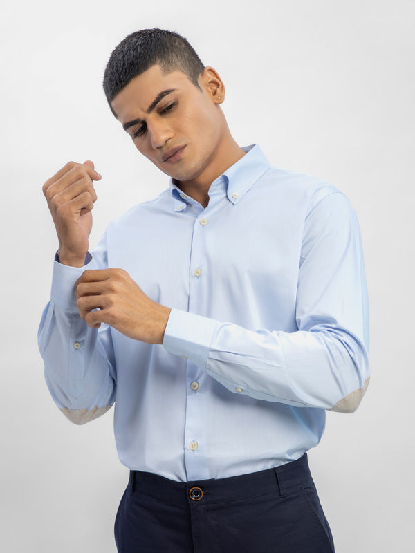 Sky Blue Button Down Shirt With Beige Elbow Patch Brumano Pakistan