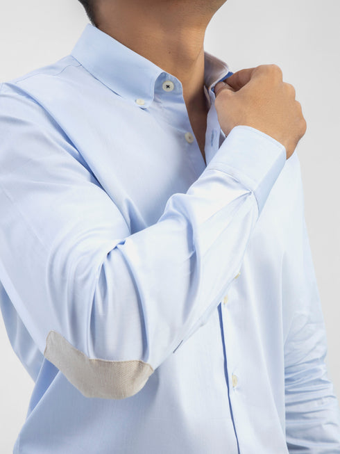 Sky Blue Button Down Shirt With Beige Elbow Patch Brumano Pakistan