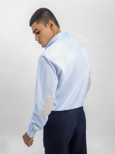 Sky Blue Button Down Shirt With Beige Elbow Patch Brumano Pakistan