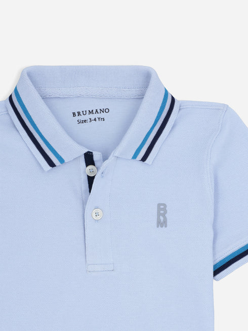 Sky Blue Contrasting Tipped Casual Pique Polo Brumano Pakistan