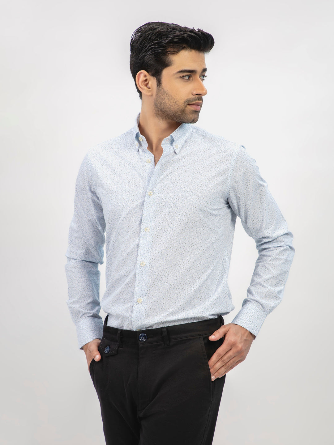 Sky blue floral printed button down shirt brumano pakistan