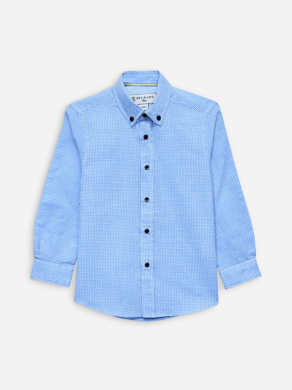 Sky Blue Gingham Button Down Casual Shirt Brumano Pakistan