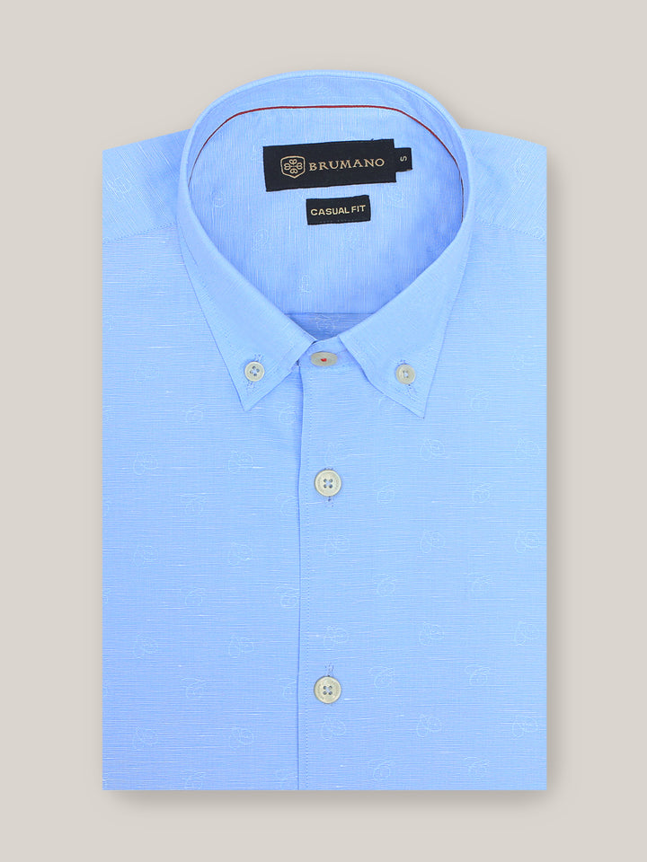 Sky Blue Jacquard CottonLinen Shirt Bruumano Pakistan