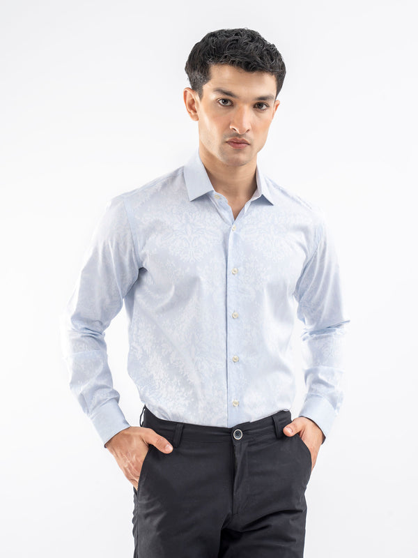 Sky Blue Jacquard Patterned Formal Shirt